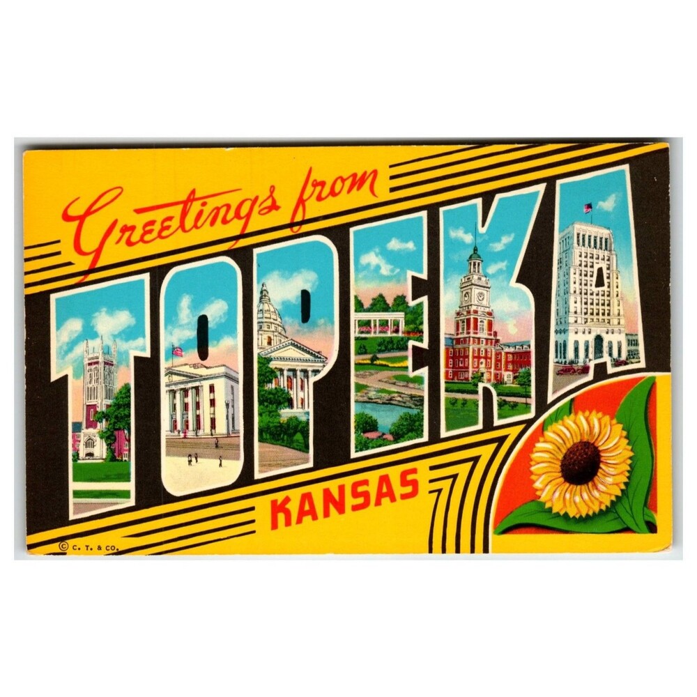 Vintage Greetings from Topeka Kansas Large Letter Postcard Curteichchrom